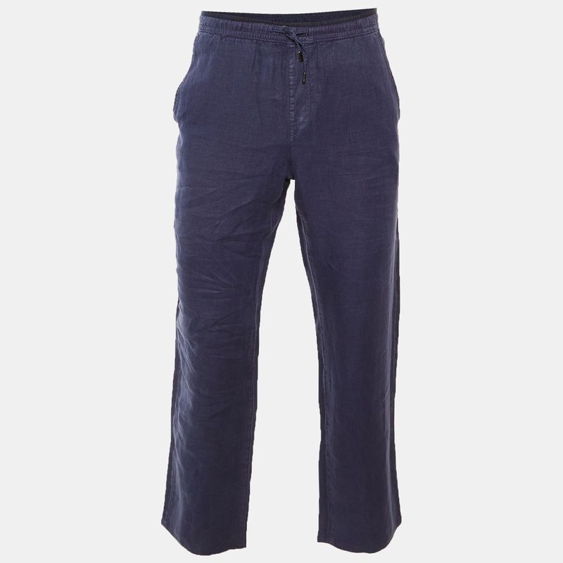 Z Zegna Navy Blue Linen Straight Leg Pants S